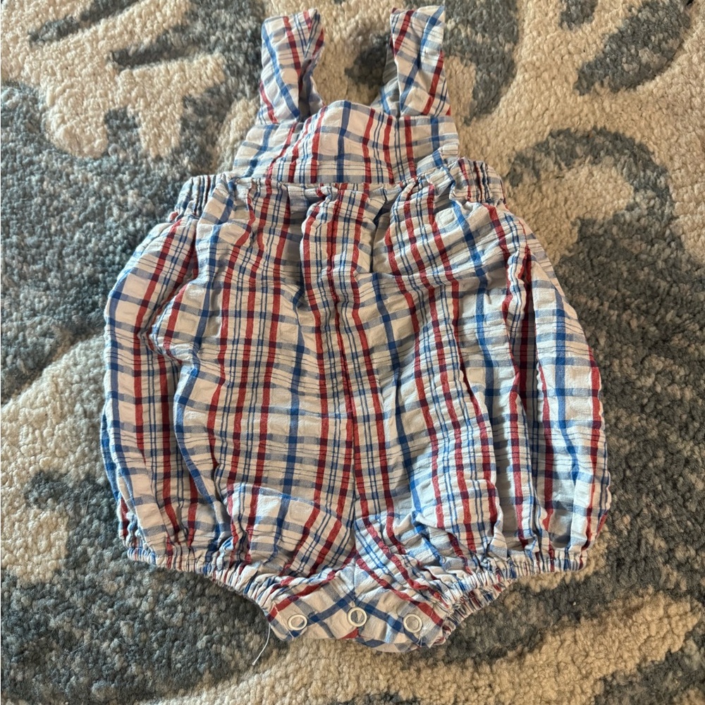 The Beaufort Bonnet Company 0-6 Months Red And Blue Plaid Bubble Romper